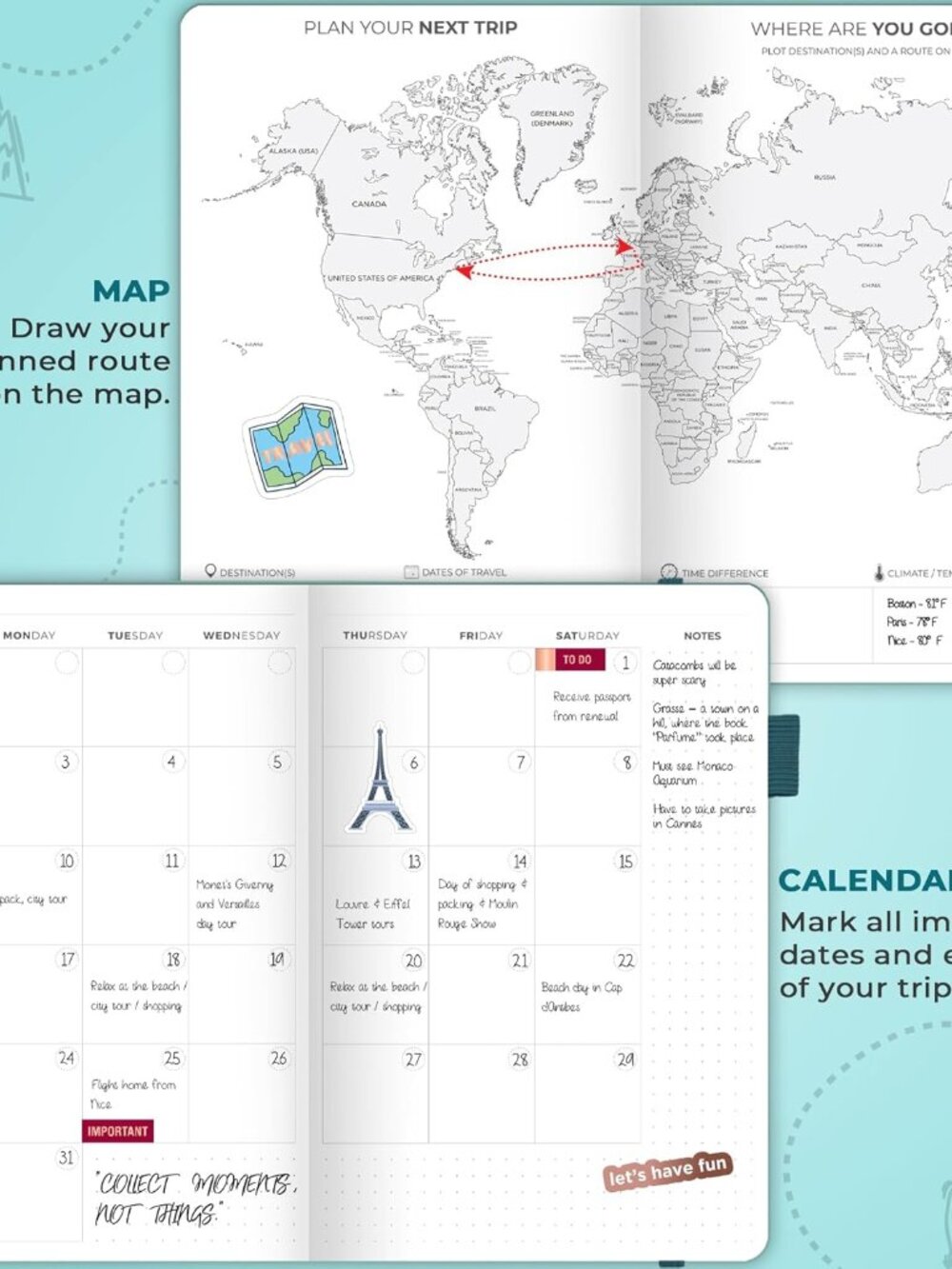 Travel Journal - Itinerary Travel Planner Organizer for Women, Men and Couples, - Picture 4 of 6